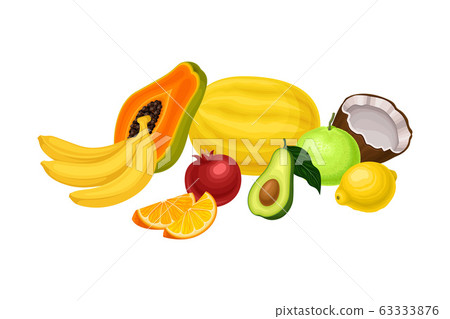 Exotic Fruits Composition with Coconut and Papaya Vector Illustration Exotic Fruits Composition with Coconut and Papaya Vector Illustration 63333876