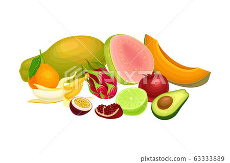 Exotic Fruits Composition with Pitaya and Papaya Vector Illustration Exotic Fruits Composition with Pitaya and Papaya Vector Illustration 63333889