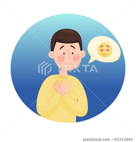 Young Boy Feeling Love Isolated on White Background Vector Illustration. Face with Heart Shaped Eyes Concept Young Boy Feeling Love Isolated on White Background Vector Illustration. Face with Heart Shaped Eyes Concept 63333893