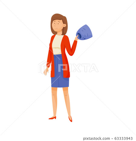 Young Puzzled Woman Standing and Holding Crying Mask in Her Hands Vector Illustration 63333943