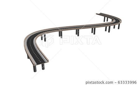 Curved road on supports. Isolated on white background. 3d Vector illustration. Curved road on supports. Isolated on white background. 3d Vector illustration. 63333996