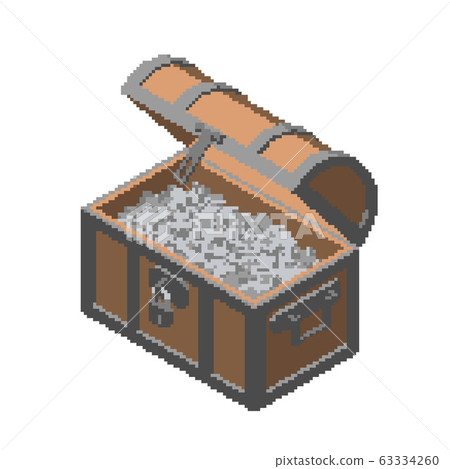 Opened Pixelated Treasure vintage wooden Chest 63334260