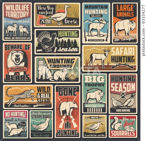 Bear, antelope and wolf with hunting sport guns 63334277