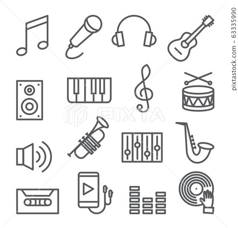 Music line icons set on white background - Stock Illustration [63335990 ...