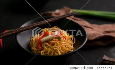 Cropped shot of Schezwan Noodles or Chow Mein in 63336764