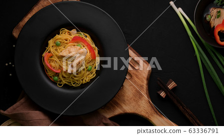 Overhead shot of Schezwan Noodles or Chow Mein Overhead shot of Schezwan Noodles or Chow Mein 63336791