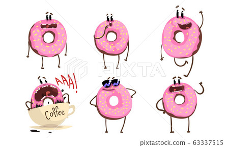 Glazed Donuts Cartoon Characters Collection, Funny Humanized Doughnuts with Funny Faces Vector Illustration Glazed Donuts Cartoon Characters Collection, Funny Humanized Doughnuts with Funny Faces Vector Illustration 63337515