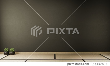 Empty room black on wooden floor interior 63337895