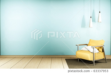 Living room with yellow sofa and decor on mint Living room with yellow sofa and decor on mint 63337953