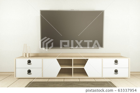 Cabinet TV in white empty interior room Cabinet TV in white empty interior room 63337954