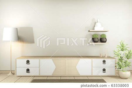 Tv cabinet in modern empty room Japanese - zen 63338003