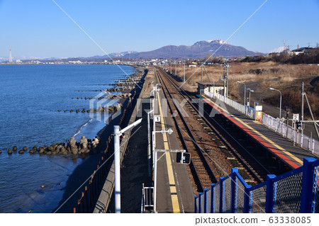 Photograph of JR Kitahunaoka Station in Date City, Hokkaido in early spring 63338085