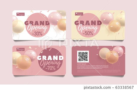 Set of discount cards for grand opening, round shape balloons 3d vector illustration and typography, pink girlish pastel gentle style 63338567