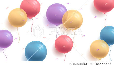 background with multicolored air balloons and confetti, celebration fun happy birthday graphic 63338572
