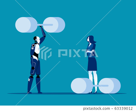 Robot vs Human. Capable robot technology concept, 63339012