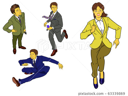 Running female company employee and new male employee 4 sets 63339869