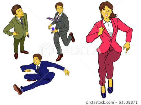 Running female company employee and new male employee 4 sets 63339871