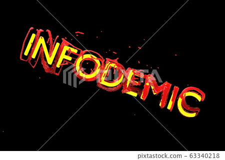 Infodemia lettering concept about pandemia and false information with coronavirus covid-19. 3d illustration isolated on black background 63340218