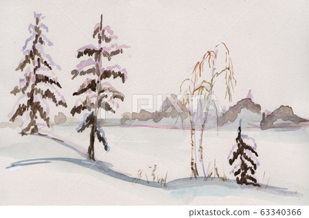 winter landscape, spruce covered by snow 63340366