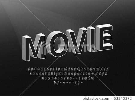 Retro Movie Styled Alphabet. Old Black Title Font on Textured Background Vector 63340373
