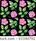Watercolor seamless pattern with rose hips. 63340702