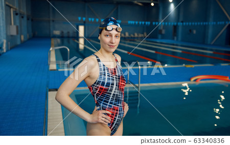 Swimmer in swimsuit, swimming cap and glasses Swimmer in swimsuit, swimming cap and glasses 63340836