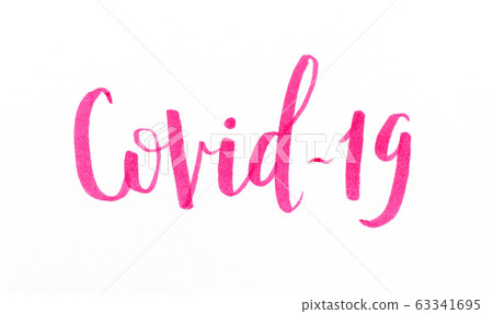 Pink inscription Covid-19 isolated on white. 63341695