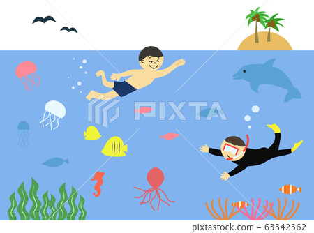 Sea snorkeling illustration Sea snorkeling illustration 63342362