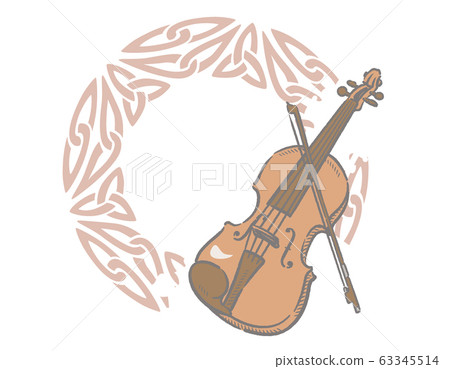 愛爾蘭凱爾特樂器主題插畫背景素材 63345514