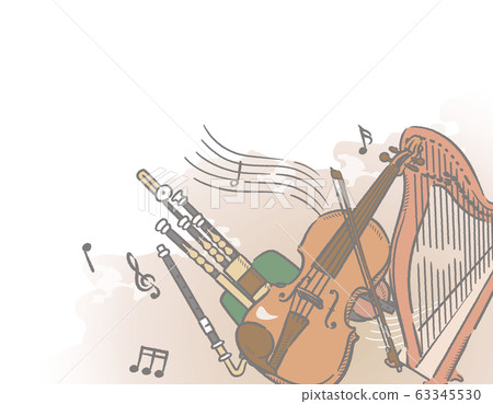 愛爾蘭凱爾特樂器主題插畫背景素材 63345530
