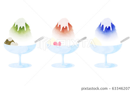 一套三塊刨冰，宇治近畿和草莓味，藍色夏威夷味 63346207