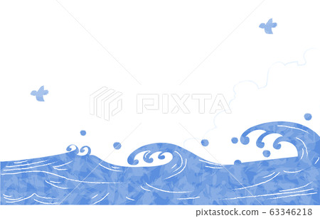 夏季背景材料,海洋和接近的雲朵和海鷗 夏季背景材料,海洋和接近的雲朵和海鷗 63346218