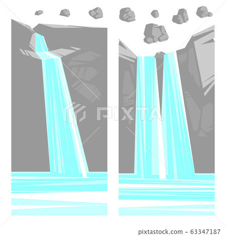Collection of painted stones and waterfalls, vector illustration. 63347187
