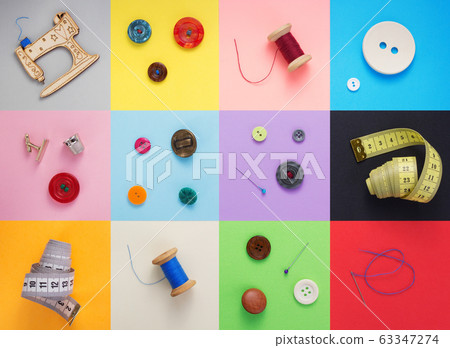 sewing tools and accessories at paper background 63347274