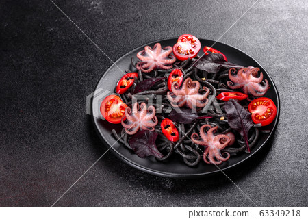 Black seafood pasta with shrimp and octopus Black seafood pasta with shrimp and octopus 63349218