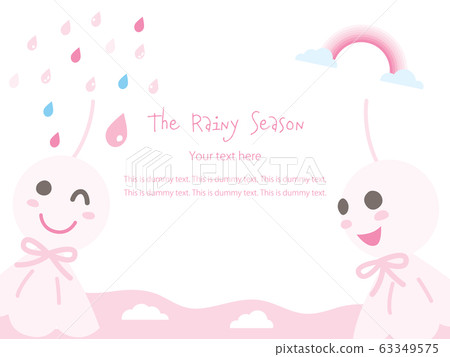 Rainy season sky, rain, rainbow and pink Teru Teru Bozu card Rainy season sky, rain, rainbow and pink Teru Teru Bozu card 63349575