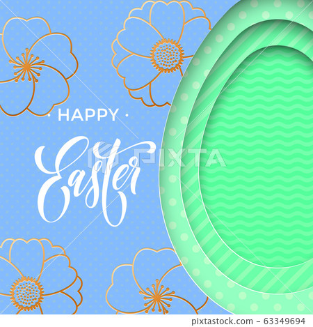 Easter egg on spring flower pattern background. 63349694