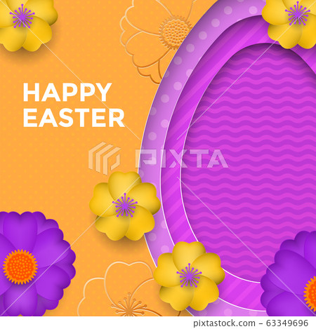 Easter egg on spring flower pattern background. Easter egg on spring flower pattern background. 63349696
