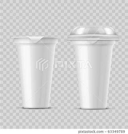 Round glossy white realistic vector pot with a lid of foil for storing yogurt, sour cream and other Round glossy white realistic vector pot with a lid of foil for storing yogurt, sour cream and other 63349789
