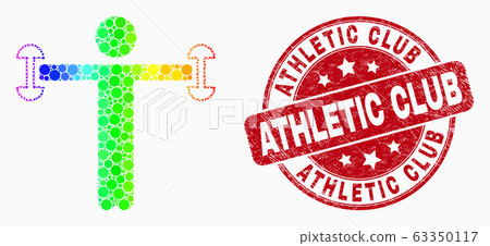 Vector Bright Pixelated Fitness Person Icon and Distress Athletic Club Stamp Seal 63350117