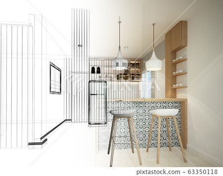 abstract sketch design of interior pantry ,3d 63350118