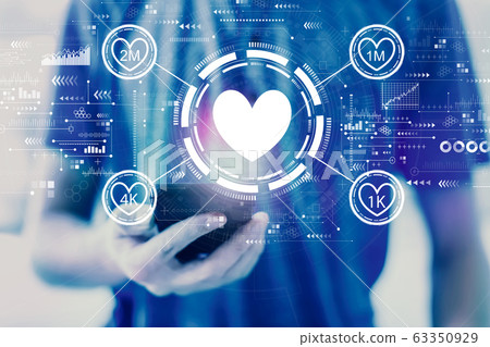 Get more likes concept with man using a smartphone 63350929