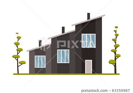 Modern country home for booking and living. House exterior vector illustration front view with roof. Home facade with door and windows. Modern town house cottage. Real estate building icon 63350987