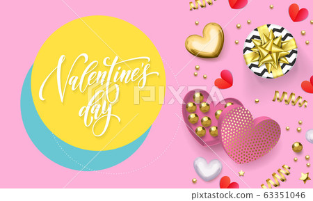 Valentines day greeting card of heart gift box - Stock Illustration ...
