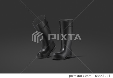 Blank black rubber wellington boots mockup, dark background Blank black rubber wellington boots mockup, dark background 63351221