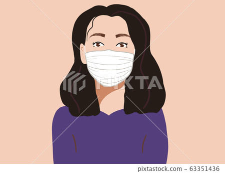 Woman in protective medical face mask on the background Woman in protective medical face mask on the background 63351436