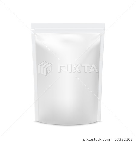 Realistic vector mock up Foil Food Stand Up Flexible Pouch Sachet. 63352105