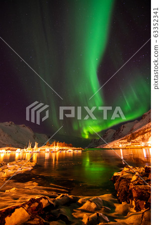 Aurora Borealis, Harbour Ersfjordbotn, Norway 63352341