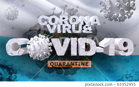 Coronavirus disease COVID-19 infection concept on waving national flag of San Marino. Waved highly detailed close-up 3D render. 63352955