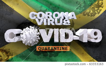Coronavirus disease COVID-19 infection quarantine concept on waving national flag of Jamaica. Waved highly detailed close-up 3D render. 63353163